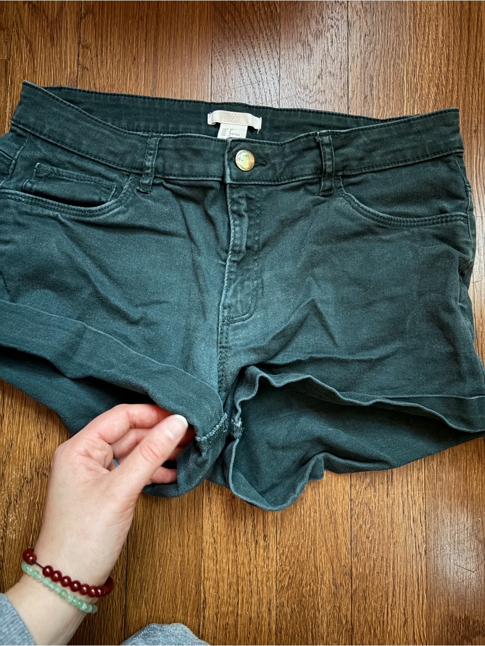 H&M Dark Green Denim Short Shorts